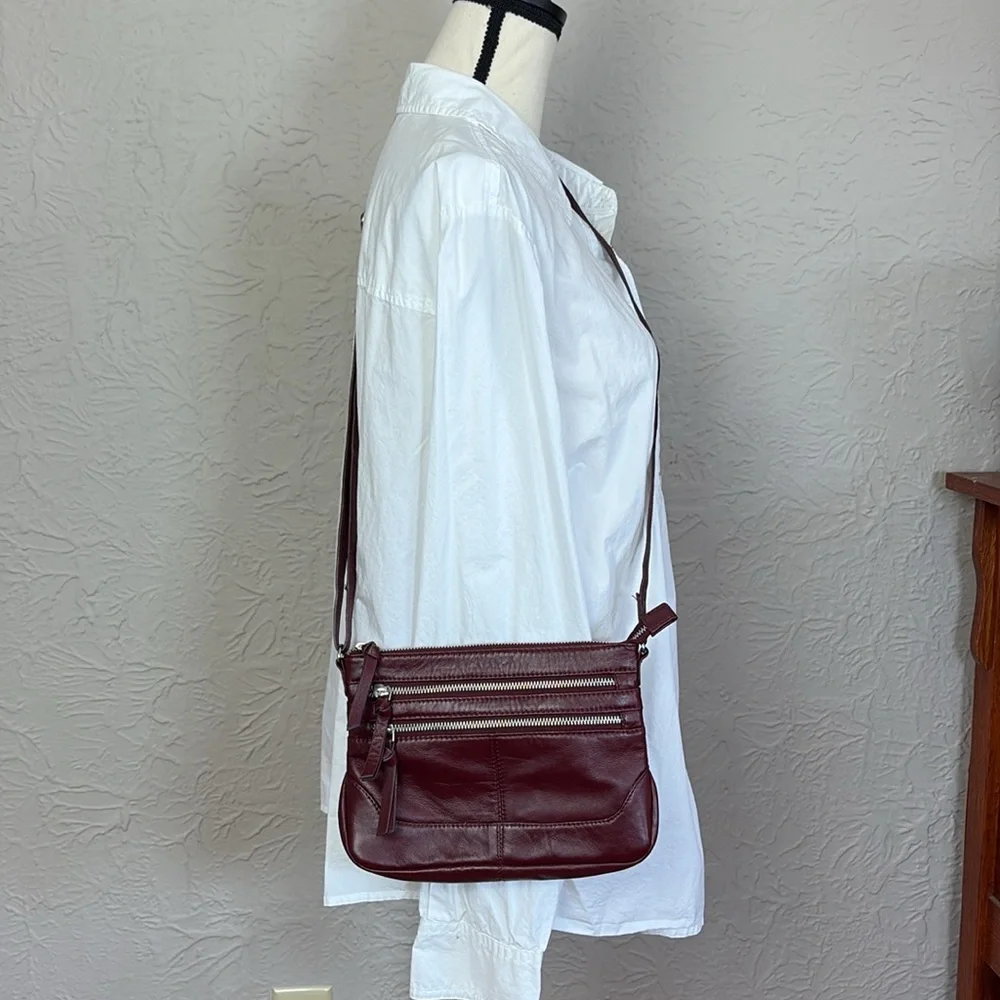 Clarks Burgundy Leather Crossbody Bag